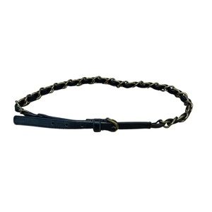 Club Monaco Black Leather Bronzed/Gold Chain Belt